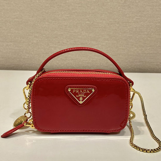 Prada Mini-bolsa De Couro Envernizado Vermelho 1nr025