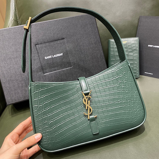 Saint Laurent Bolsa Hobo De Crocodilo Em Relevo Verde 657228