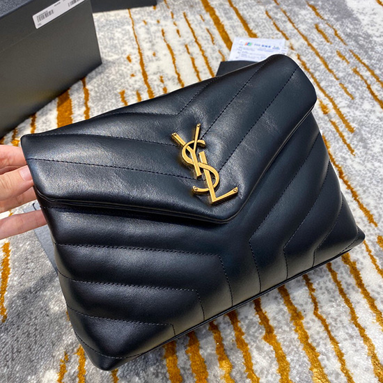 Saint Laurent Bolsa Pequena De Couro Loulou Com Corrente Preta Com Ouro 494699