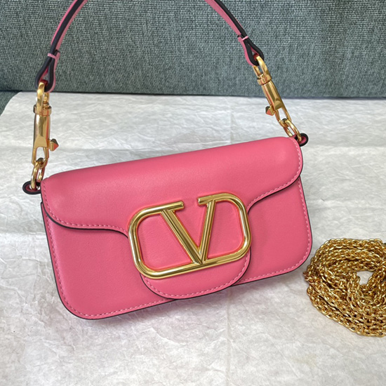 Valentino Loco Bolsa De Ombro Pequena Em Couro De Bezerro Rosa V1133s