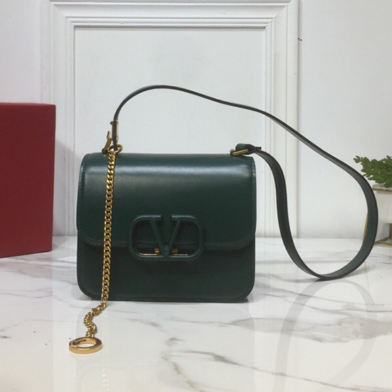 Valentino Small Vsling Bolsa De Ombro Em Couro De Bezerro Liso Verde Vb0005