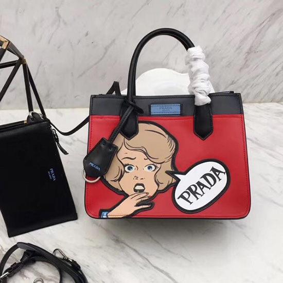 Двойная сумка Prada из телячьей кожи красная 1ba178