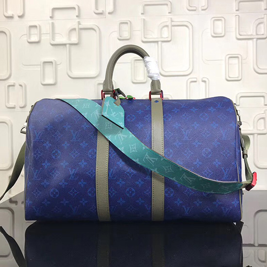 Кожаные бандульеры Louis Vuitton с монограммой Keepall 45 синие M43858