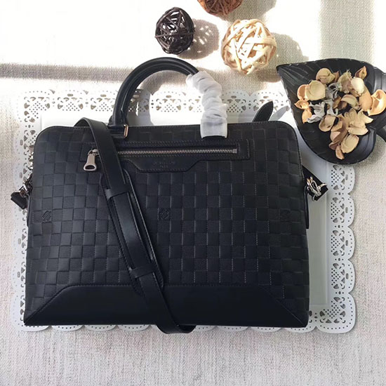 Кожаный мягкий портфель Louis Vuitton Damier Infini Avenue оникс N41019