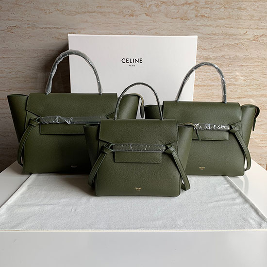 Поясная сумка Celine из зерненой телячьей кожи оливкового цвета Cb202428