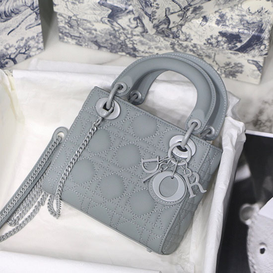 Сумка мини Lady Dior ультраматовая серая D91702