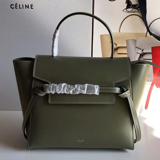 кожаная поясная сумка Celine Box зеленая Cb24