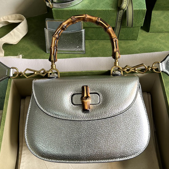 Gucci Liten Handtagsväska Med Bambu Silver 675797