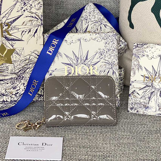 Lady Dior Patent Voyageur Liten Myntväska Grå S0985