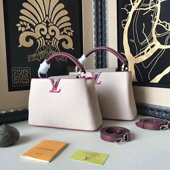 Louis Vuitton Taurillon Läder Capucines Pm Rosa Och Rosa M42237