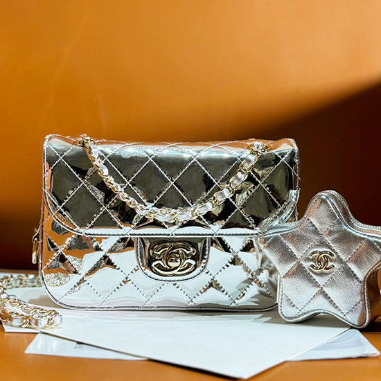 Mini Chanel Flikväska Stjärnmyntväska Silver As4646