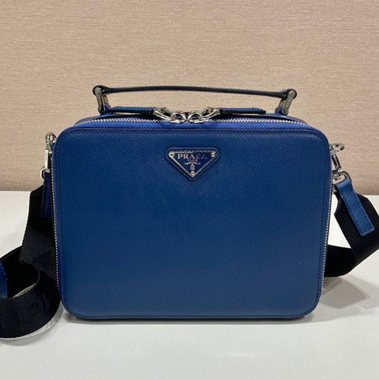 Prada Brique Saffiano Läderväska Blå 2vh069