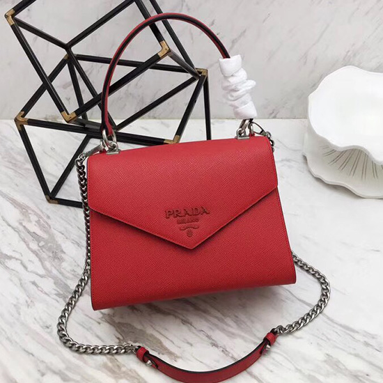 Prada Monokrom Saffiano Läderväska Röd 1ba126