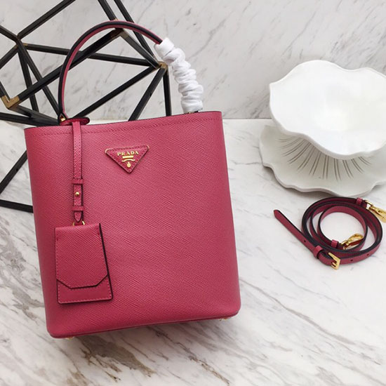 Prada Saffiano Läder Dubbel Medium Väska Rose 1ba212