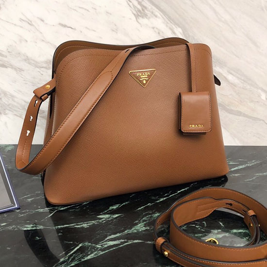 Prada Saffiano Läder Matiné Handväska Brun 1ba249