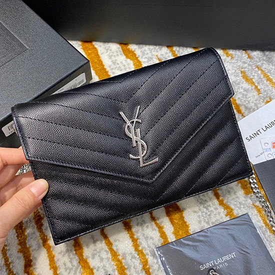 Saint Laurent Kuvert Kedja Plånbok Svart Med Silver 393953