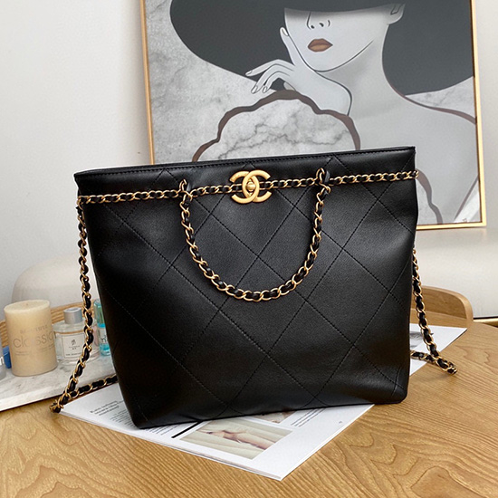 Chanel หนังลูกวัวสิริขนาดเล็กสีดำ As2374