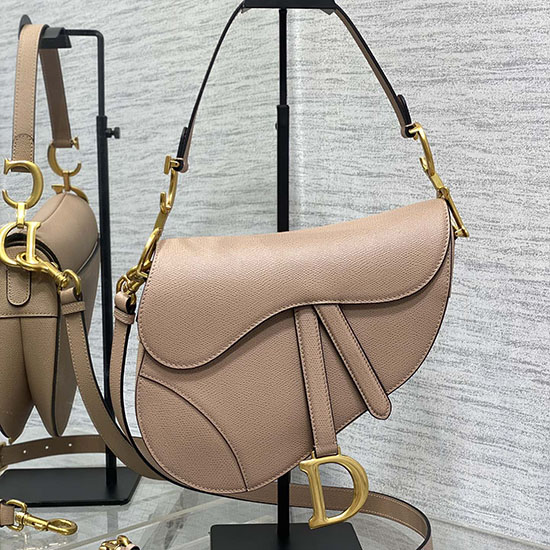 Dior Grained Calfskin Saddle Bag พร้อมสายสีชมพู M0455