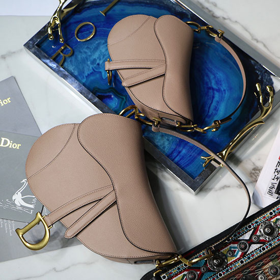 Dior Grained Calfskin Saddle Bag สีชมพูอ่อน M9001