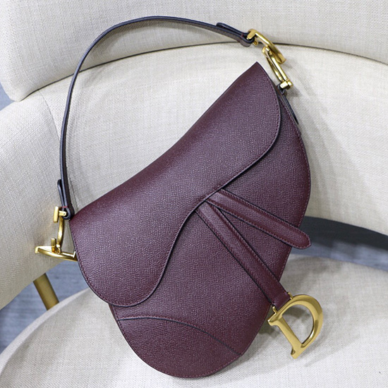 Dior Grained Calfskin Saddle Bag เบอร์กันดี M9001