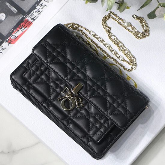 Dior Lambskin Chain Wallet สีดำ Dm7001