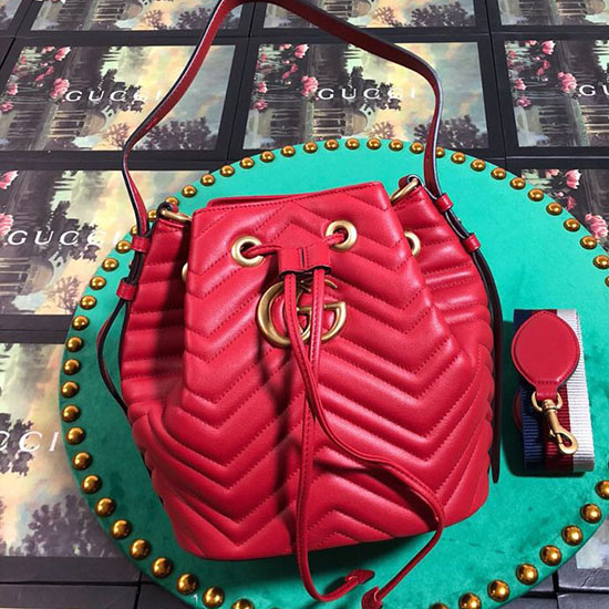 Gucci Gg Marmont กระเป๋าหนังถัง 476674 สีแดง