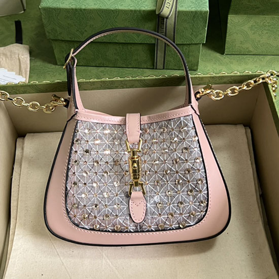 Gucci Jackie 1961 มินิคริสตัล Gg กระเป๋าสีชมพู 677027