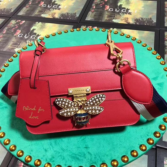 Gucci กระเป๋าสะพายหนัง Queen Margaret สีแดง 476542