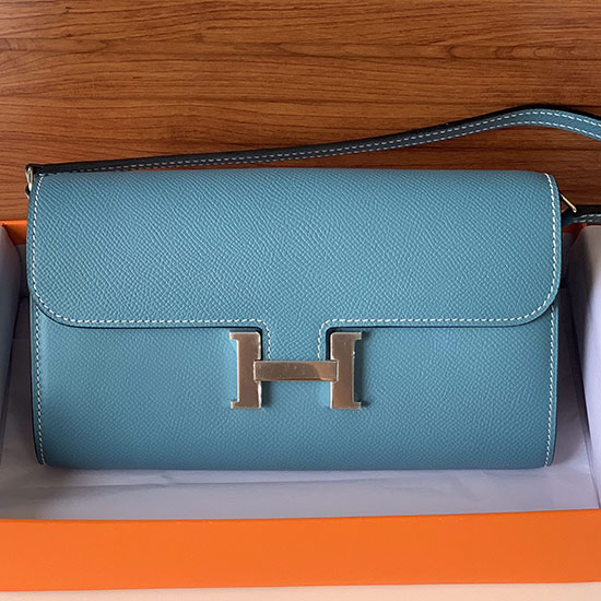 Hermes Constance Long To Go Wallet สีน้ำเงิน Jean Hcg201