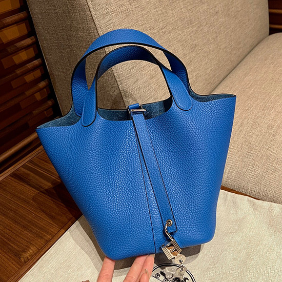 Hermes Picotin Lock 22 กระเป๋าโท้ทสีน้ำเงินไฮดรา H82301