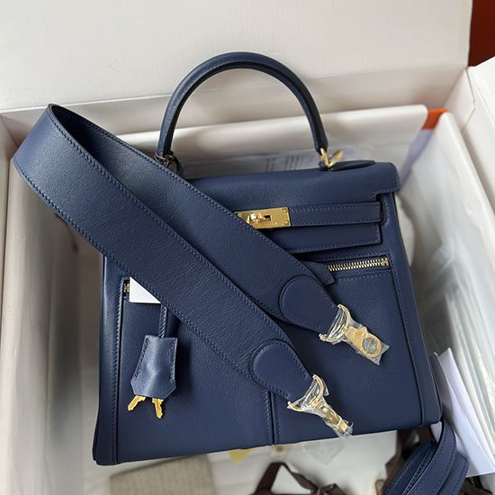 Hermes Swift หนังกระเป๋า Kelly Lakis Saphir สีฟ้า Kl2832