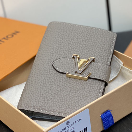 LV กระเป๋าสตางค์แนวตั้งขนาดกะทัดรัดสีเทา M81561