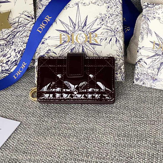 Lady Dior Patent Jasmine Card Holder เบอร์กันดี S0074