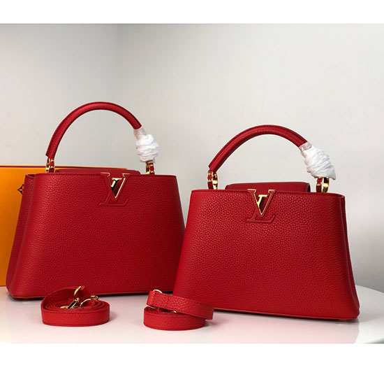 Louis Vuitton Taurillon หนัง Capucines Pm สีแดง M52451