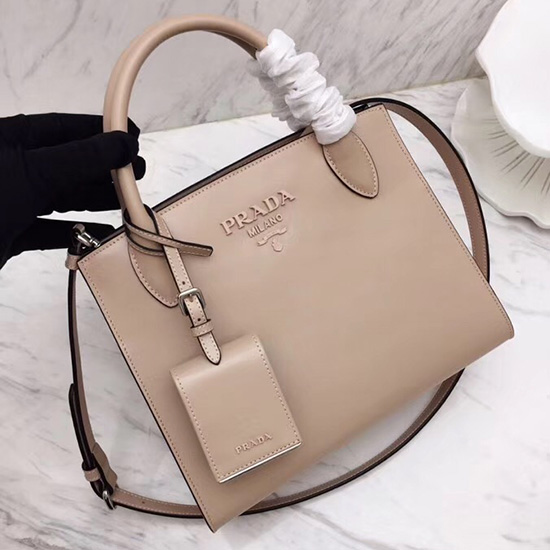 Prada กระเป๋าหนังลูกวัวขาวดำพีช 1ba156