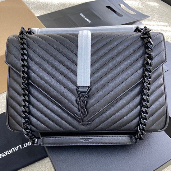 Saint Laurent กระเป๋าสะพายหนัง Matelasse ขนาดใหญ่สีดำ 392738