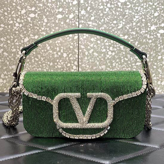 Valentino Loco กระเป๋าสะพายไหล่เล็กปักสีเขียว V5032