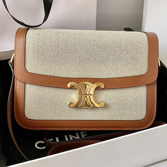 กระเป๋าผ้าใบ Celine Medium Triomphe สีเบจ Cl35023