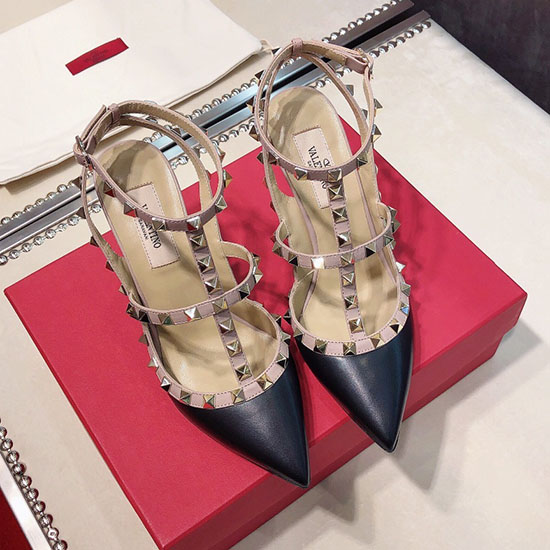 หนังลูกวัว Valentino Rockstud Caged Pump สีดำ Vs03082